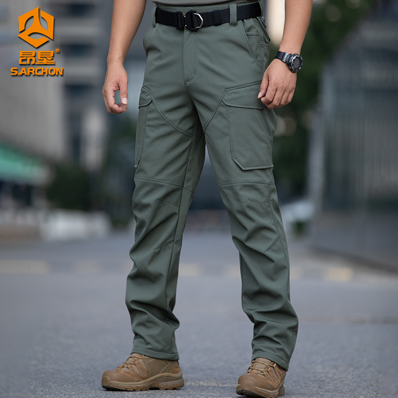 Angken Outdoor Tactical Softshell Pants for Men, Winter Fleece-Lined, Warm, Wear-Resistant, Waterproof, Windproof, Straight-Leg Work Pants