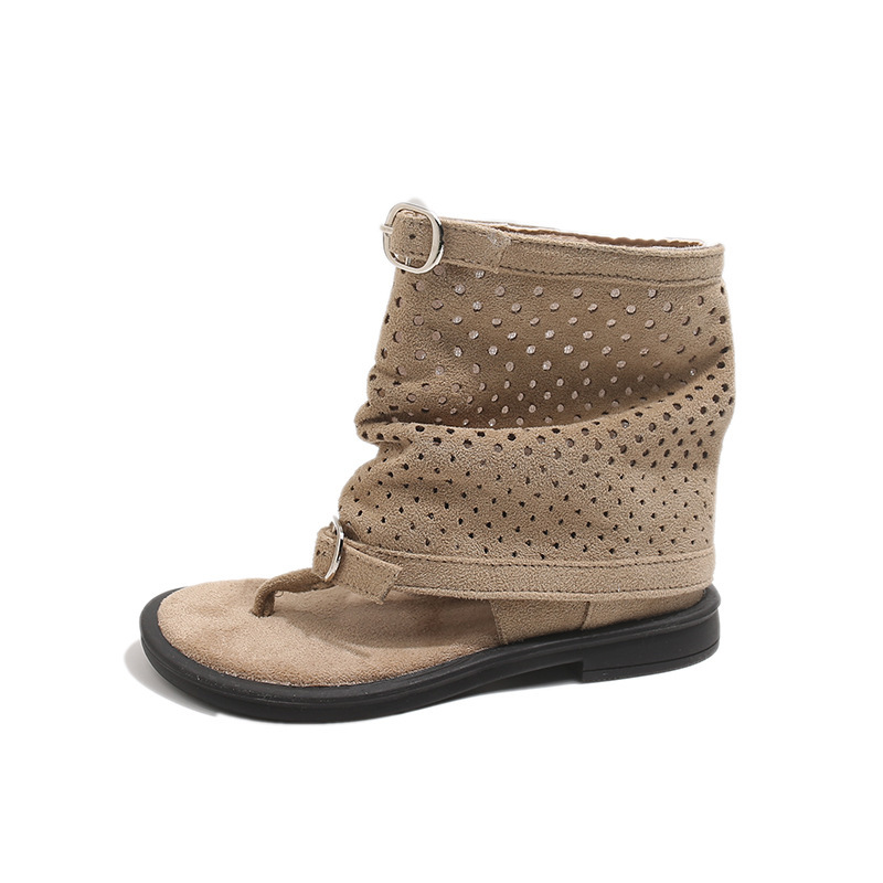 Girls French Toe Sandal Boots with Buckle Strap Openwork Summer Roman Princess Style Sandals_voghion.com