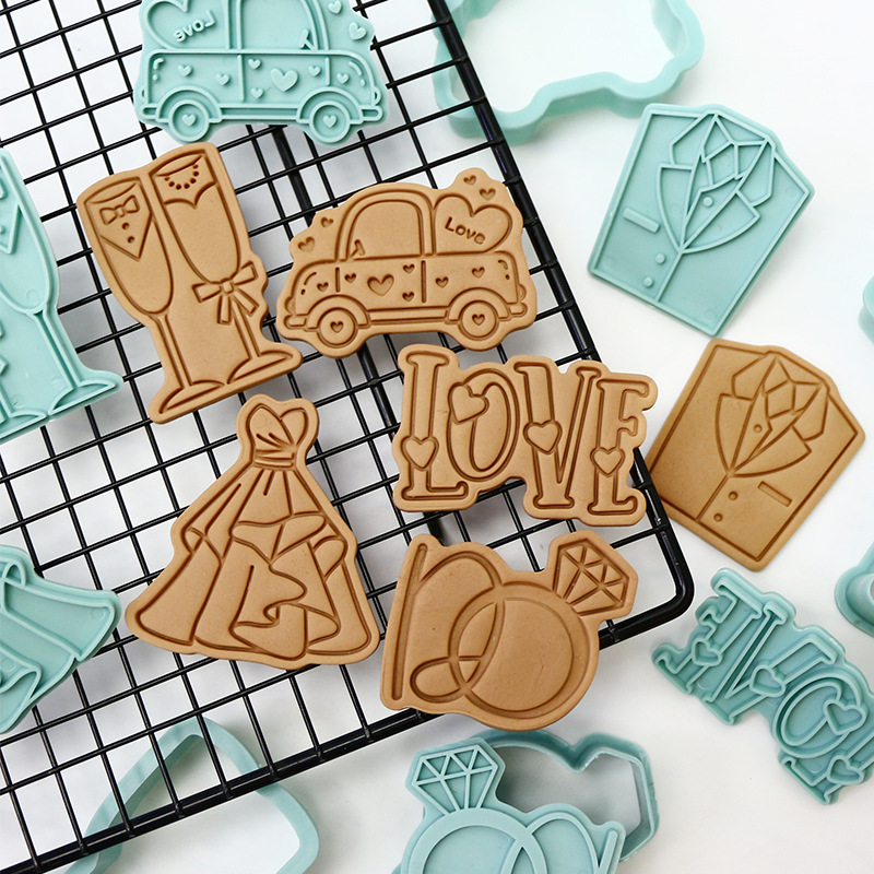 Boda Día de San Valentín Molde de galletas 3D Estereoscópico de galletas Molde de fondant Juego de moldes de postres Transfronterizo