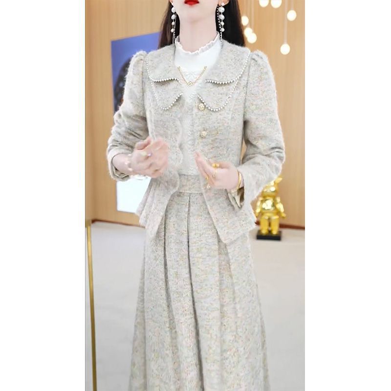 气质阔太太半身裙两件套女2025春秋新款修身遮肉裙套装女|undefined