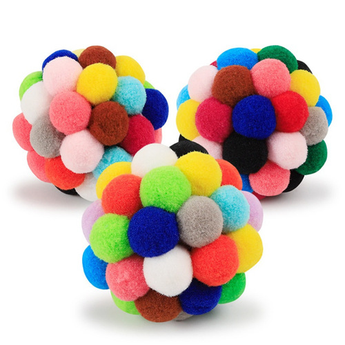 Small 4.5CM Bell-Sounding Colorful Ball Cat Interaction Toy Plush Ball Handmade Spring Cat Toy Ball