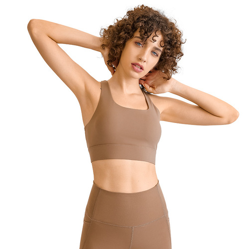 Dropshipping new high-intensity shock-absorbing sports bra, push-up button, hollow back, fitness yoga bra