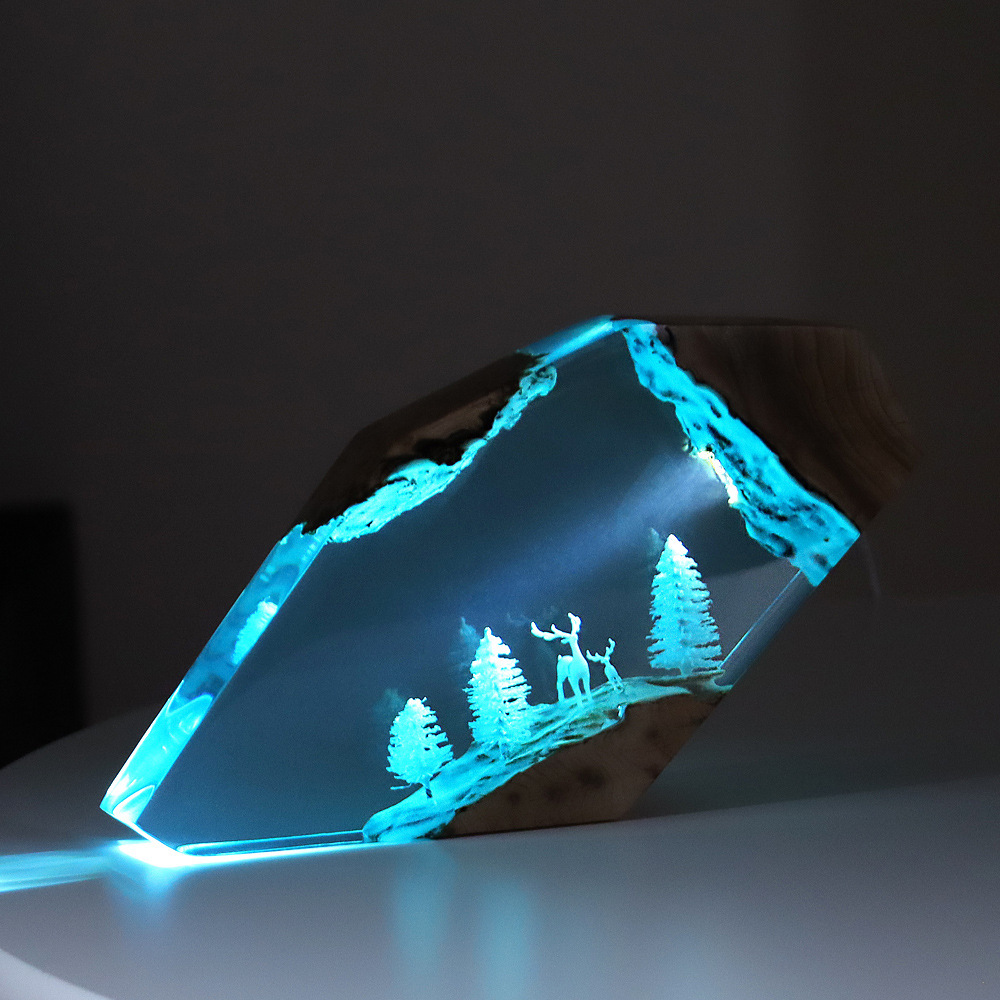 Forest Fairy Deer Desktop Art Ornament Shipwrecked Octopus Christmas Gift Solid Wood Resin Night Light Glowing