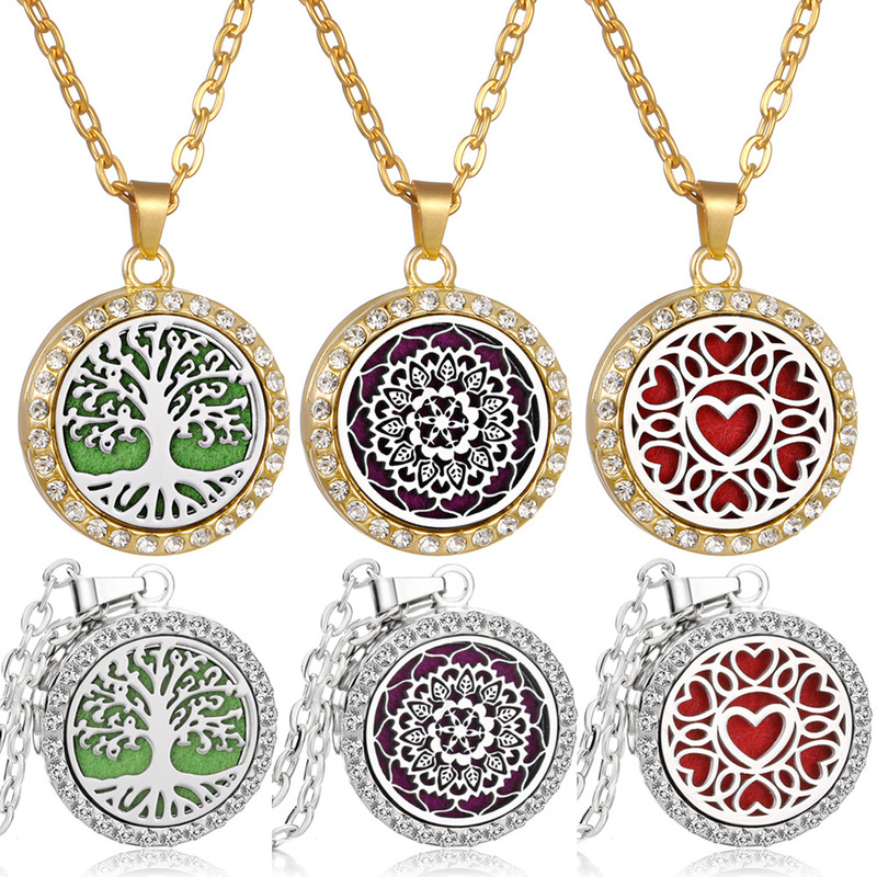Amazon AliExpress Aromatherapy Essential Oil Necklace Diffuser Diamond Necklace Stainless Steel Openable Sweater Chain Necklace