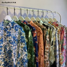 春秋新款复古满印长袖碎花衬衫潮流古着雅痞怀旧宽松休闲衬衣男女