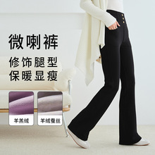 2540修身显瘦微喇裤女秋冬高腰弹力加绒休闲裤通勤打底小黑裤新款