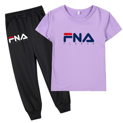 廠家直銷跨境外貿熱銷新品兒童套裝男女童短袖T恤+長褲時尚春夏裝