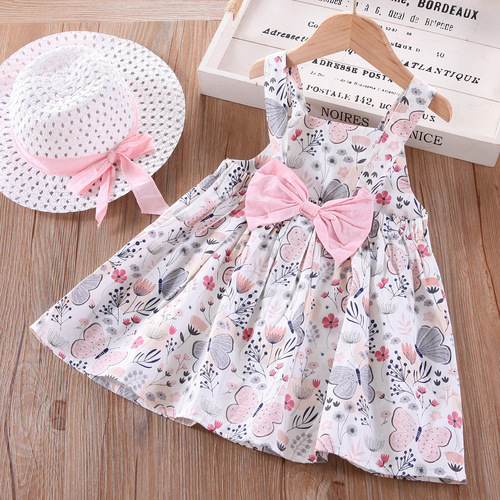 Children's Summer  New Sweet Blouse Dress Princess Skirt with Butterfly Petal Decoration for Dropshipping