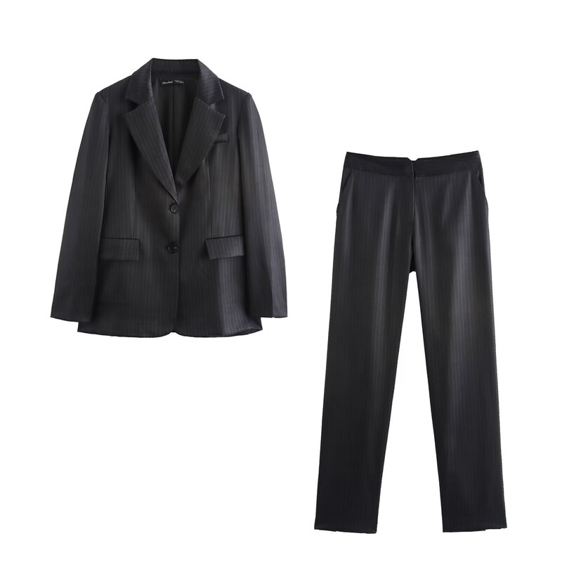 Fashionable Pinstripes Straight-Cut Suit Jacket + Drapedy Mid-Waist Trousers for Small Feet 2024 Autumn and Winter European and American New Styles Fashionable Pinstripes Straight-Cut Suit Jacket + Drapedy Mid-Waist Trousers for Small Feet 2024 Autumn and Winter European and American New Styles