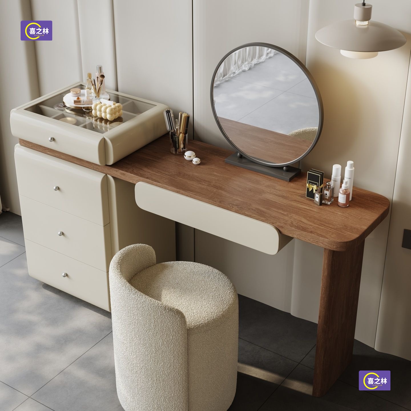 Integrated New Bedroom Home Small Dressing Table Antique Style Solid Wood Dressing Table Cupboard with Light Jewelry Cabinet Internet Celebrity