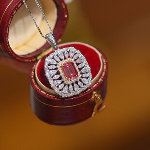 Cross-border wish Amazon same style 1 karat red emerald diamond pendant S925 sterling silver necklace