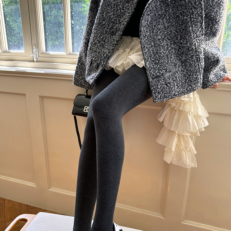 Autumn and Winter New Authentic Segmented Pressure Thin Vertical Striped Pantyhose Warm Slim One-Line Base Leggings for Women to Wear Outside