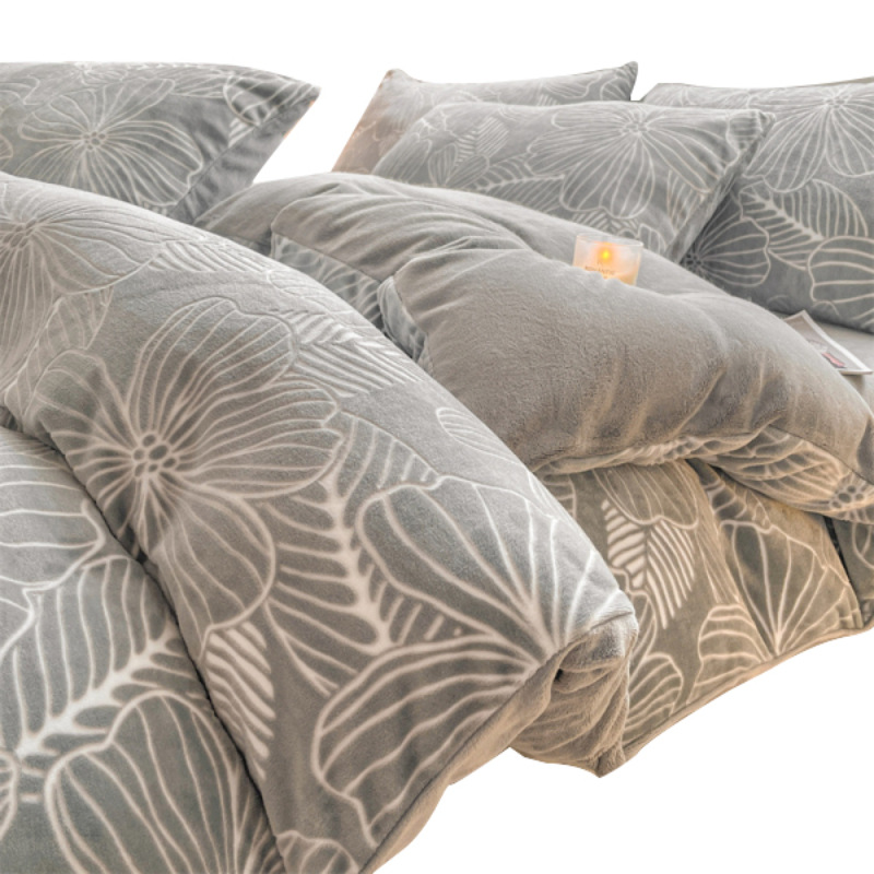Juego de cuatro piezas de terciopelo de leche tallado en cama de invierno, terciopelo de coral engrosado más sábana de terciopelo, juego de tres piezas 2024 nuevo