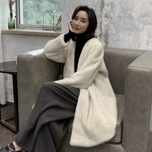 2025秋季新款V领仿水貂绒女外套中长款貂皮大衣仿皮草天鹅绒外套