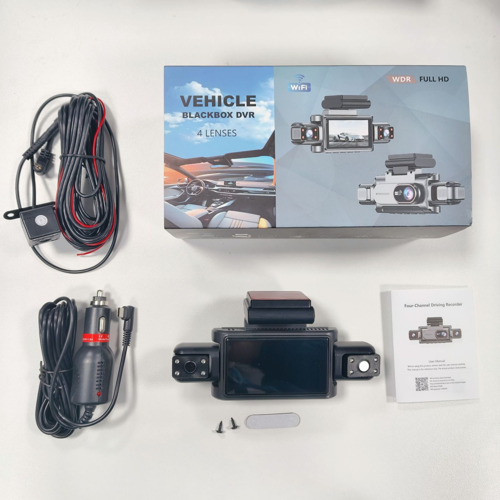 Cross-Border 3.0inch Hd Dash Cam with Four Cameras, Wifi Mobile Phone Connectivity, High-Definition Night Vision, Four-Lens Video Recording
