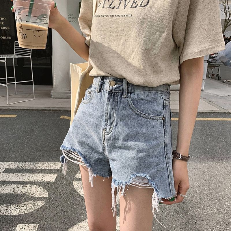 Vintage Ripped Denim Shorts Women's 2025 Summer New High Waist Slimming Wide Leg Hot Pants Trendy Ins