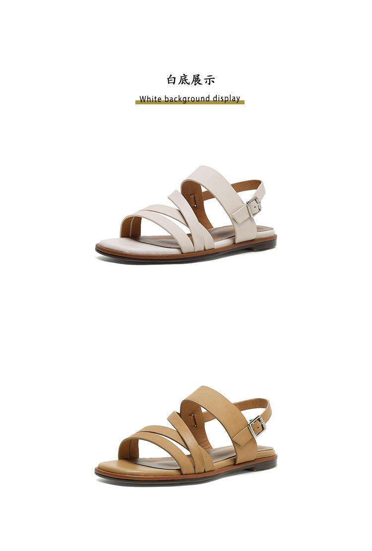Sandal nữ quai ngang mảnh hở mũi đế bệt phong cách La Mã — Màu be chi tiết 20