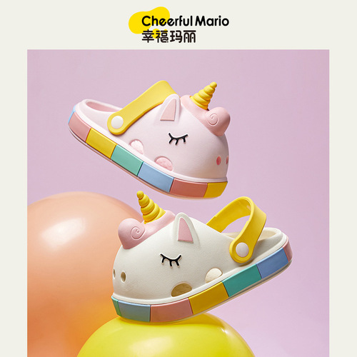 Happy Mary Children's Croc Shoes Women's Summer Non-Slip Kids Unicorn Croc Shoes Baby Cartoon Beach Shoes
