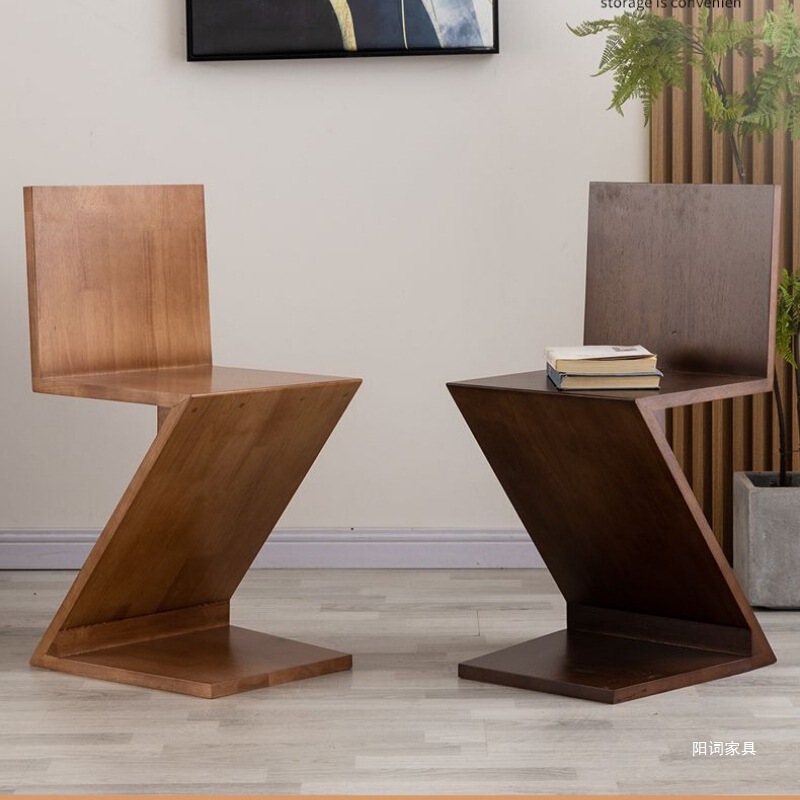 Office and Home Use Mid-Century Style Solid Wood Chair Z-Shaped Chair Light Luxury Designer Dining Chair Fully Assembled Creative Chinese-Style Backrest