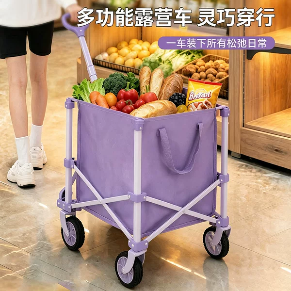 Small Cart for Grocery Shopping, Portable Foldable Camping Handcart, Multifunctional Household Cart