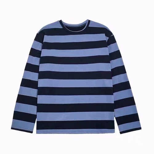 New long-sleeved T-shirt, men's Korean trend round neck striped clothes, autumn and spring loose casual sweaters