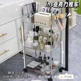 小推车置物架透明移动带轮客厅厨房浴室化妆品零食收纳架