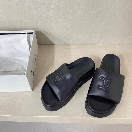 2025 Gaoding Summer New Arc de Triomphe Thick Slippers with Open Toe Height-increasing All-match Leather Slippers Women's Shoes