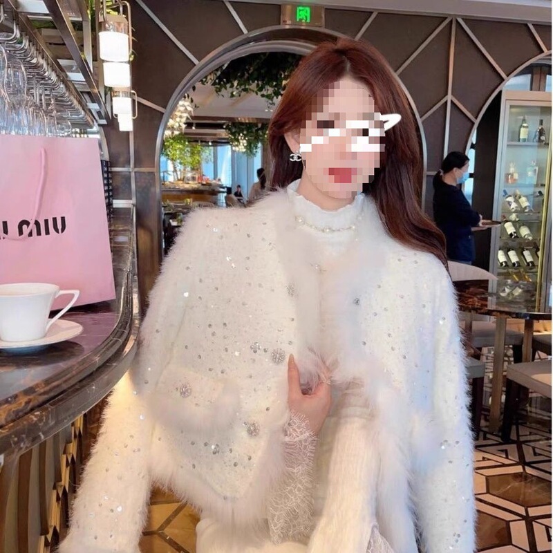 Sequin Imitation Fox Fur Thickeneded down Jacket Small Fragrant Style Jacket for Women 2025 Autumn and Winter Super Nice Fur down Top