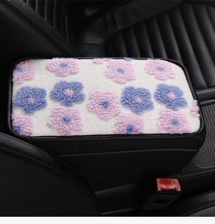 2026 New Floral Lambswool Car Armrest Cushion in Vibrant Red