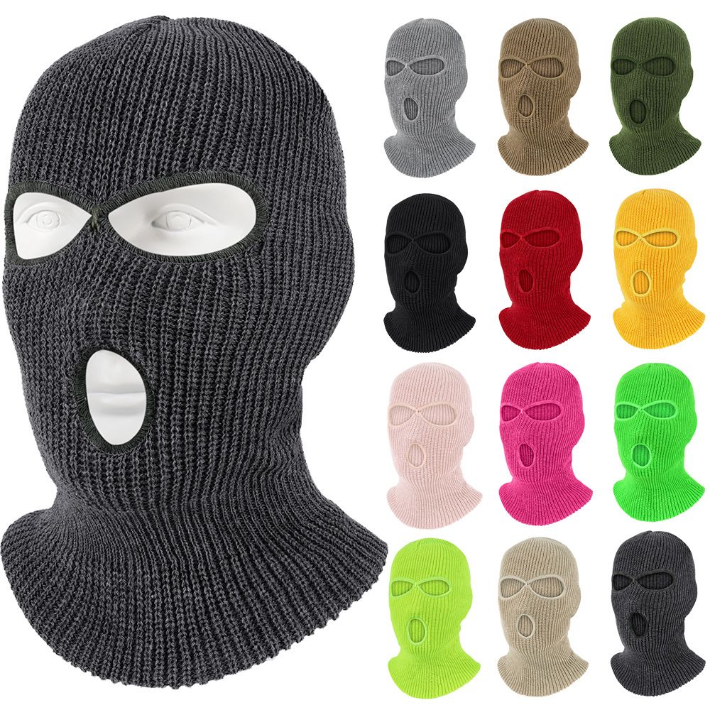 Ruidong Three-Hole Warm Mask Ski Double-Layer Knitted Hood Cold-Proof Balaclava Cycling Woolen Hat for Men