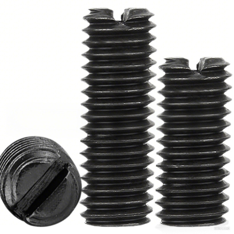 4.8级碳钢黑色一槽字平端机米螺丝开槽紧定螺钉止付顶丝M3M4M5M6