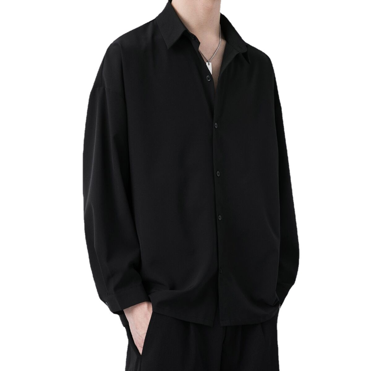 Camisa de los hombres de manga larga sin planchar estilo coreano de moda primavera y otoño casual abrigo DK uniforme suelto prohibido camisa en blanco y negro