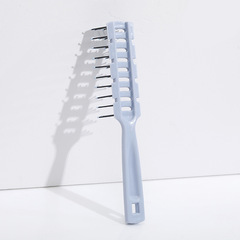 熱銷女士家用經典黑色鏤空九排順發梳 天藍色窄款細齒鏤空梳子