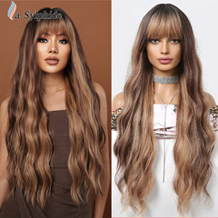 国境を越えた対外貿易欧米のかつら女性hair深ブラウン染色浅ブラウンチー前髪長巻き髪wigsメカニズムの頭カバーが新しい