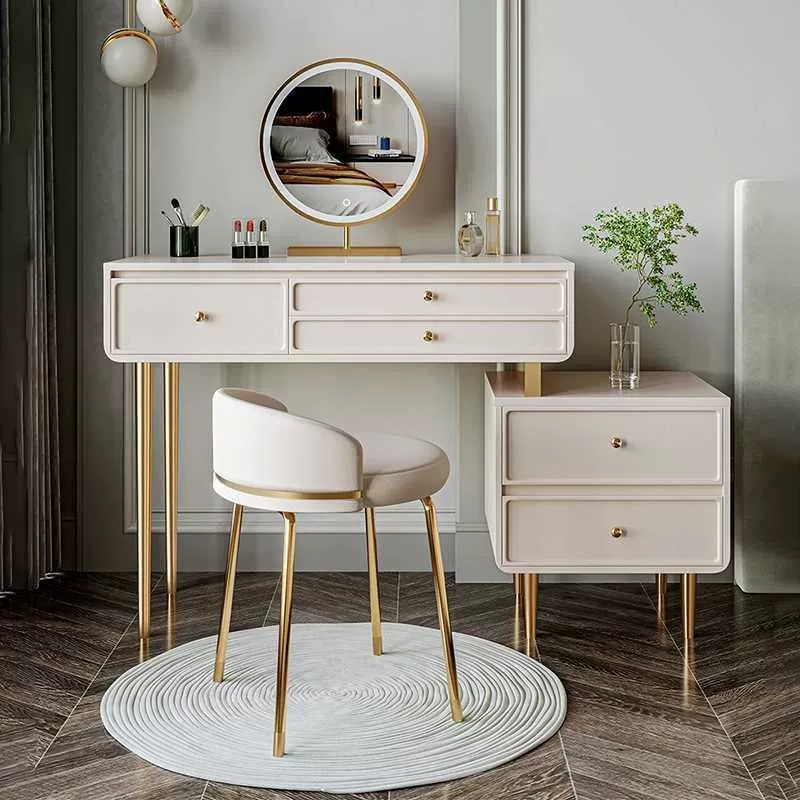 Туалетный столик и шкаф в кремовом стиле, встроенный современный простой туалетный столик для дома, спальни, легкий роскошный туалетный столик для маленькой квартиры, дерево
