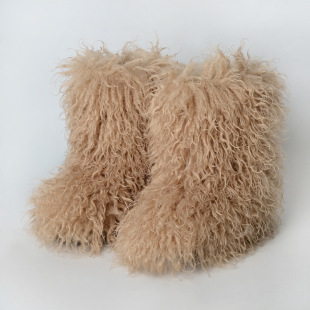 Imitation Tan Sheep Hair Y2K Winter Boots Women's Winter Mid-range Boots Imitation Fur Fur Fur Snow Boots Cross-border in Europe and America