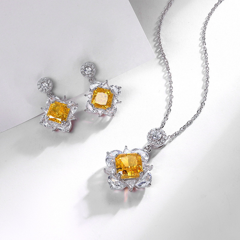 Wilsheng 2022 nuevo S925 plata alto carbono diamante colgante europeo y americano sentido 12ct cuadrado hielo flor corte collar