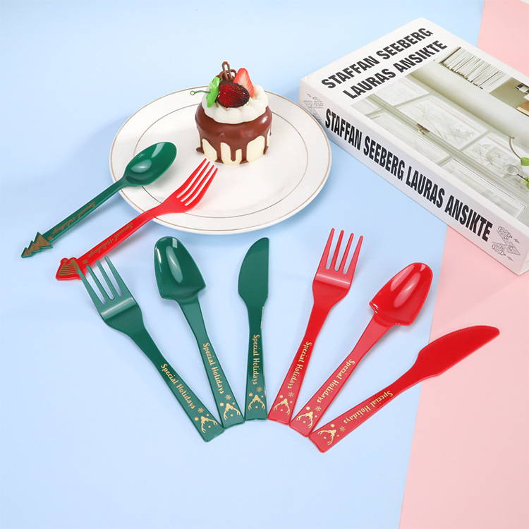 Cross-border Christmas Portable Children's Tableware Matching Lunch Box Student's Birthday Reusable Plastic Knife, Fork and Spoon suit