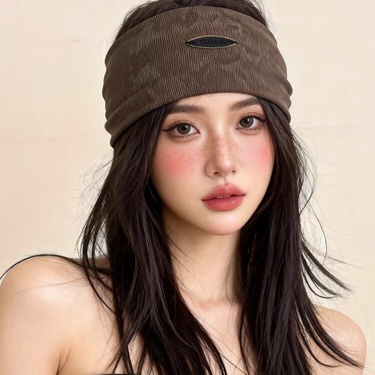 Melard Ribbed Headband with Simple Leather Label for Daily Commuting, Hairline Concealer, High-End Fashion Hair Accessory, Headscarf Melard Ribbed Headband with Simple Leather Label for Daily Commuting, Hairline Concealer, High-End Fashion Hair Accessory, Headscarf