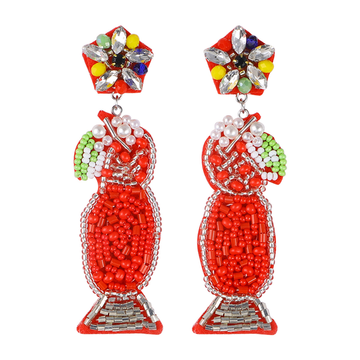 Fashion Wine Glass Resin Beaded Rhinestones Drop Earrings display picture 4