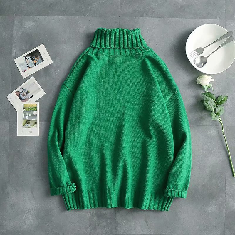 Suéter de cuello alto camisa de fondo grueso suelto de los hombres Otoño e Invierno estilo coreano de moda color sólido ins suéter de estilo Hong Kong