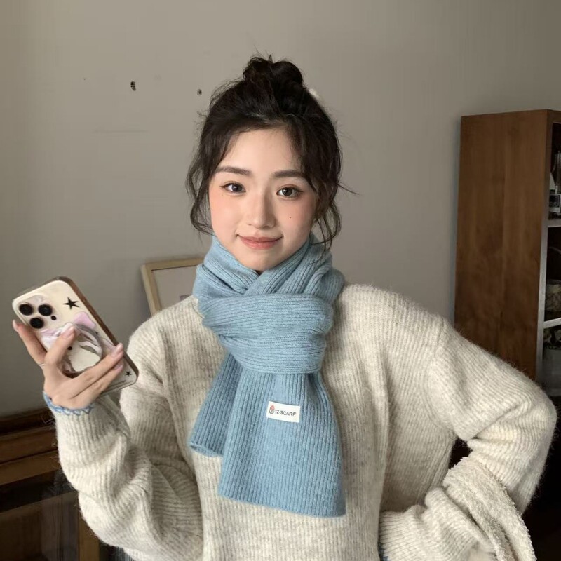 显白圣诞绿色围巾冬季新款韩版百搭日系纯色针织保暖加厚围脖女潮|undefined