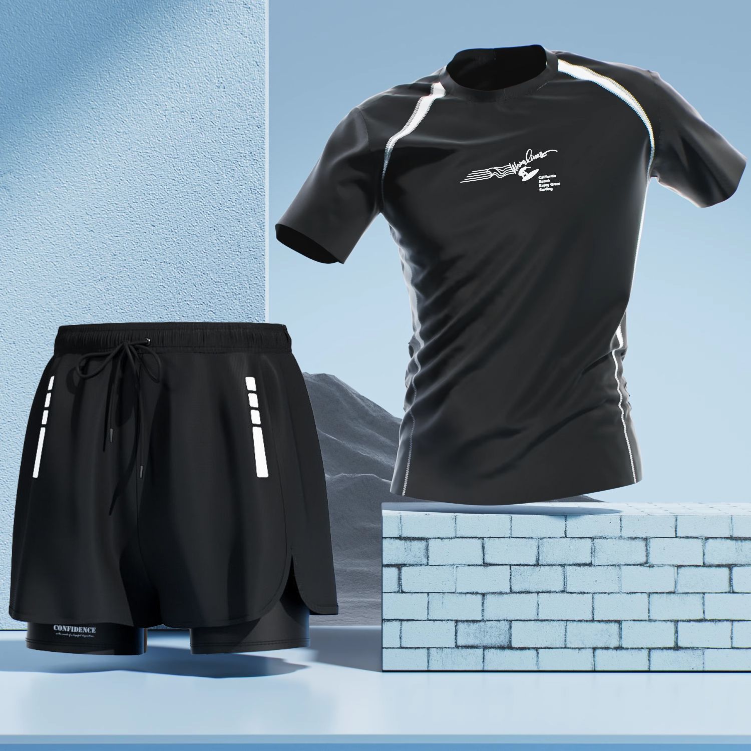 Black top + 25 swimming trunks