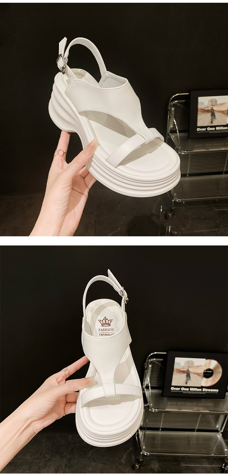 Sandal cao gót nữ hở mũi phong cách biker, đế dày 8cm, kiểu ống bọc La Mã — đen, Màu trắng nhạt chi tiết 10