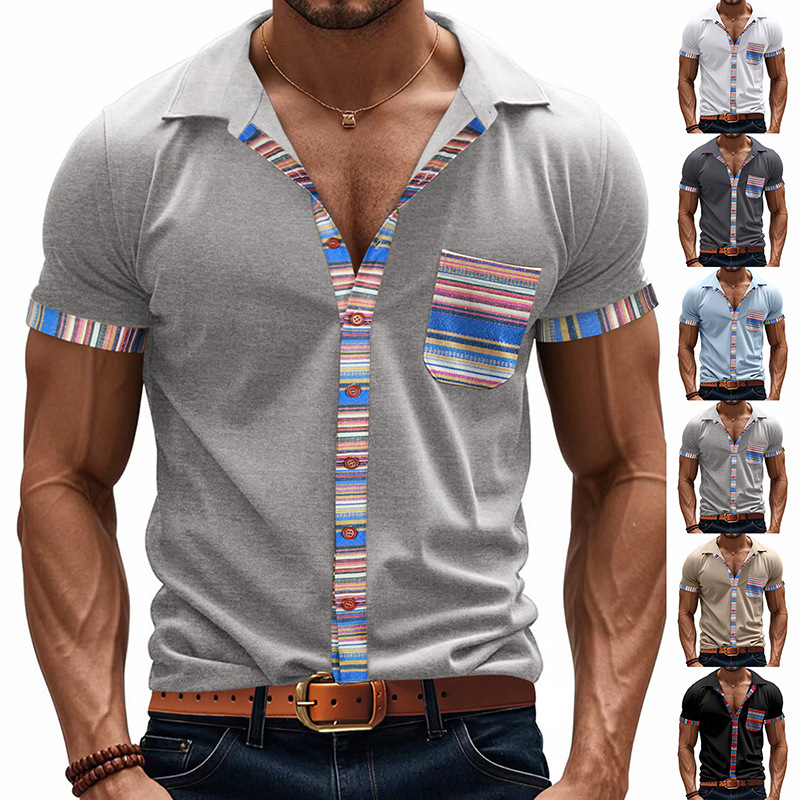 Cross-Border European and American Tk New Summer Men's Loose Casual Accessible Luxury Bohemian Style Contrasting Shirt Short-Sleeved Cardigan