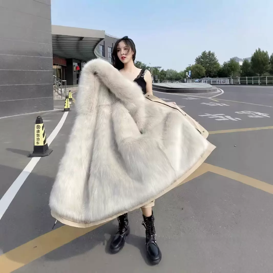 海宁皮草女装2024新款冬季狐狸毛领内胆可拆卸皮毛一体外套派克服