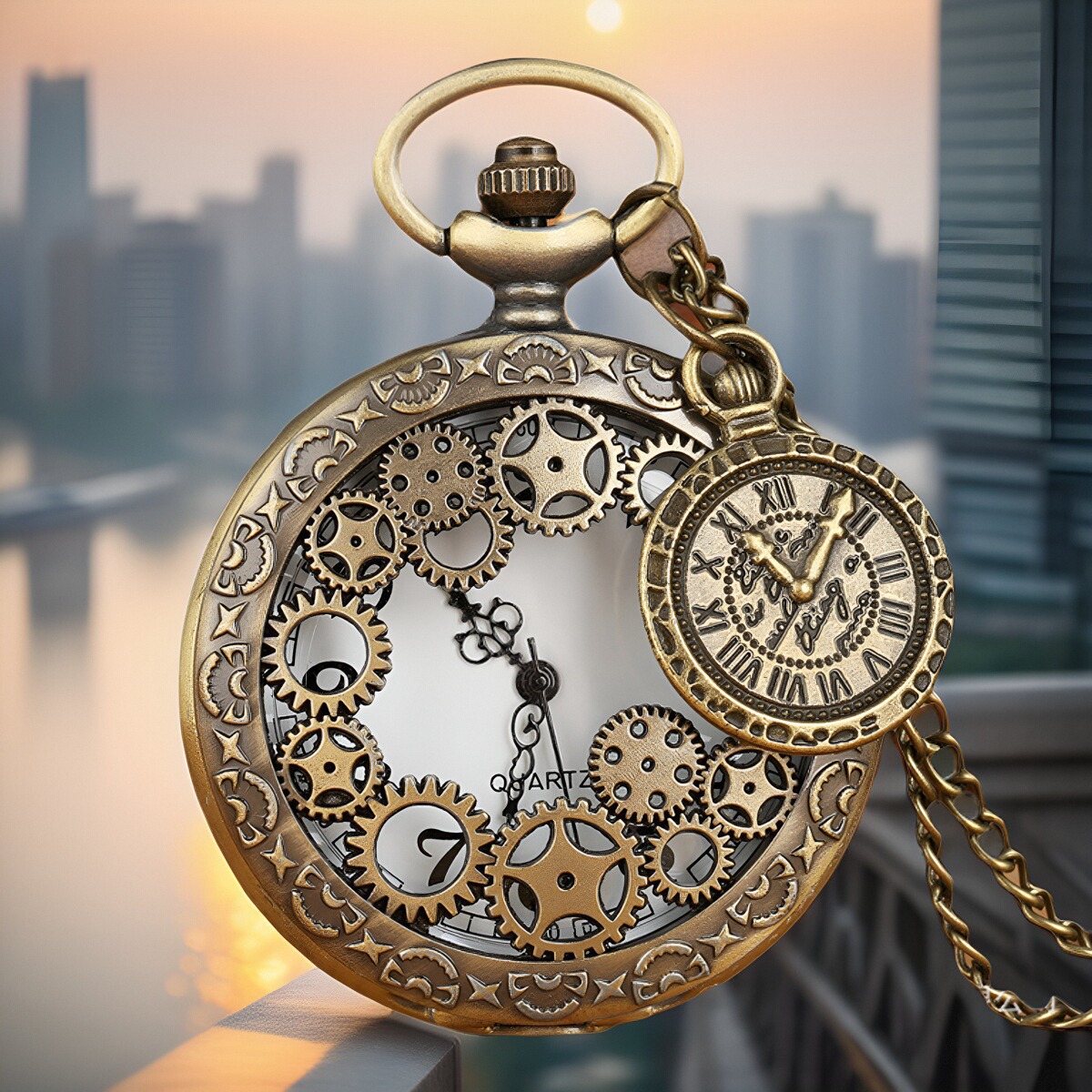 Cross-Border Hot Selling Retro Multi-Gear Pocket Watch + Roman Disc Accessories Ready-Made Green Quartz Large Pocket Watch