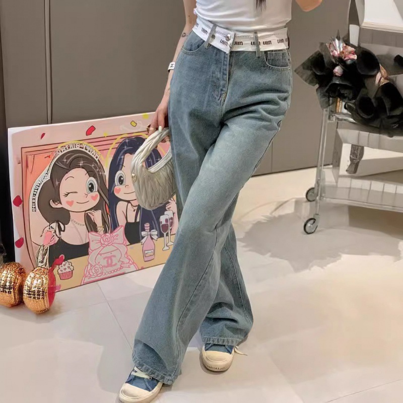 MM HOME 24SS 새로운 편지 청바지 허리 리본 바느질 패션 올매치 데님 바지