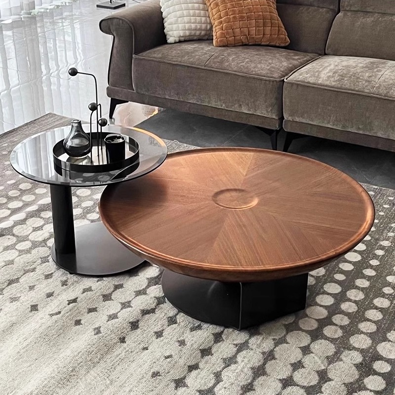 El estilo italiano de la silencia del viento moderno simple platillos voladores mesa de té sala de estar alta sensación de madera sólida de color nuez tamaño redondo combinación de varios