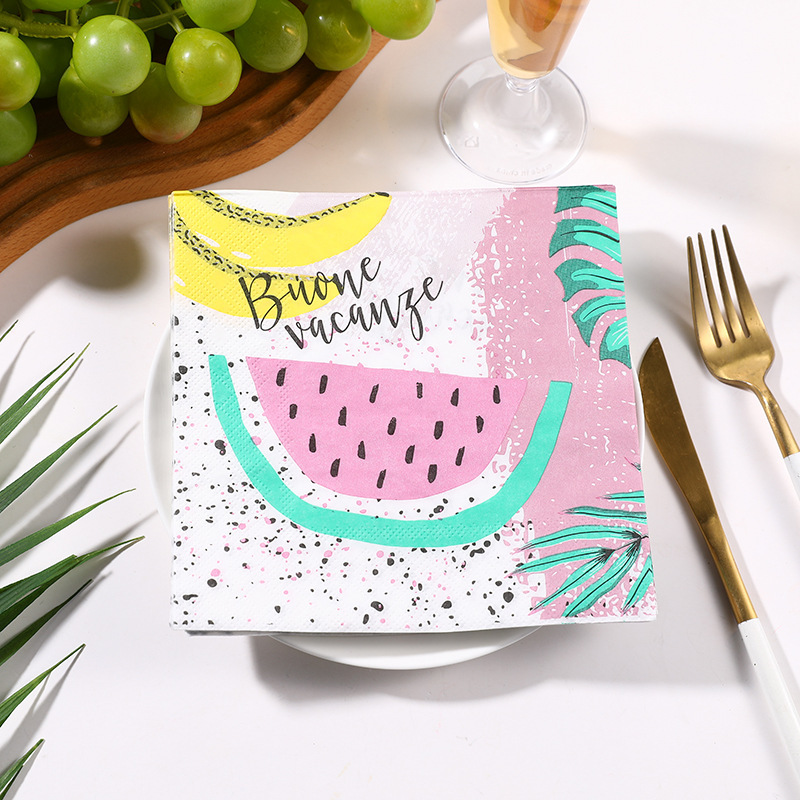 Pink Watermelon Fruit Print Napkins, Hand-Painted Style, Fresh and Cute, Custom-Made Paper Napkins, Party Printed Napkins
